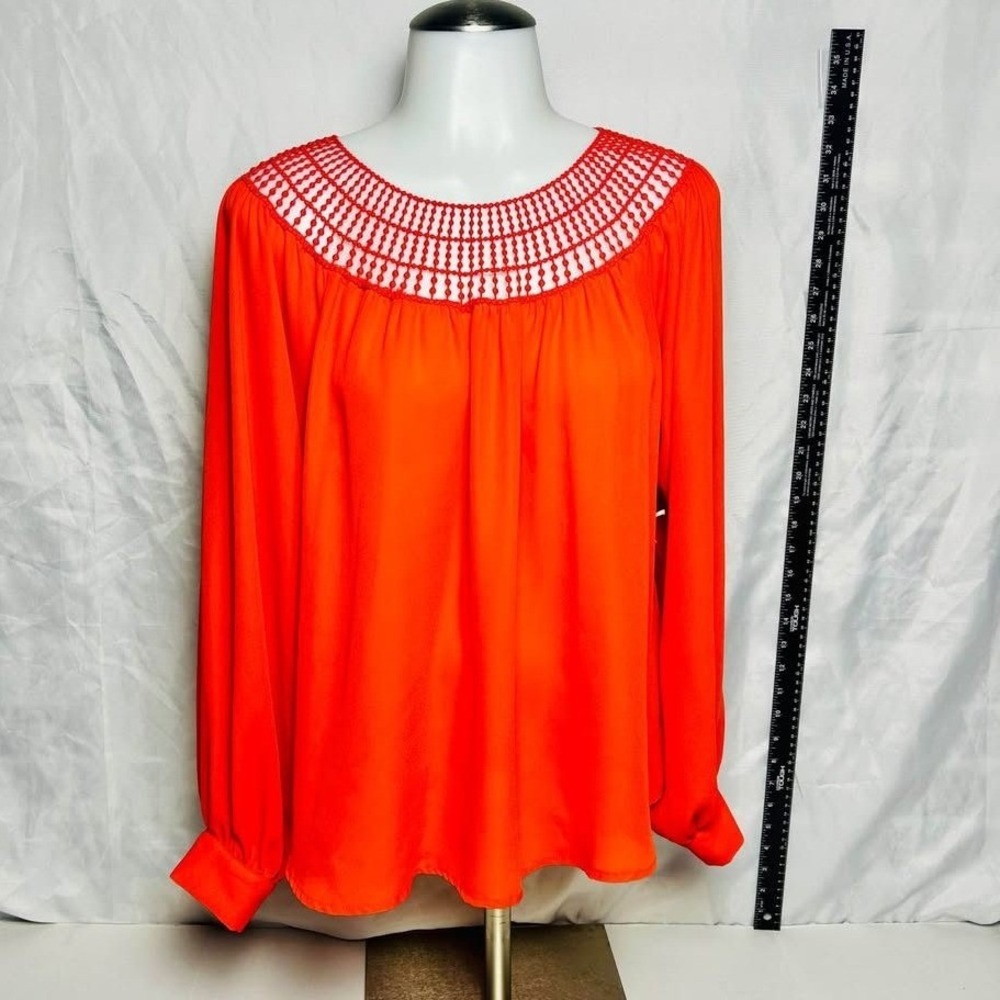 HAE ~ Women's Orange Crochet Neck ~ Long‎ Sleeve Blouse ~ Size Large ~ NWT
